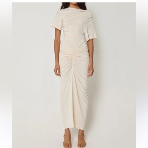 KHY symmetrical Ruched T-shirt Cream Midi Dress XS New!